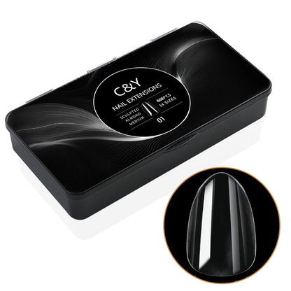 Cycullinyt 600pcs Sculpted Medium Almond Soft Gel Nail Tips – Full Cover, 14 Sizes, DIY Manicure