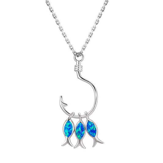 Three Fish Opal Pendant Necklace