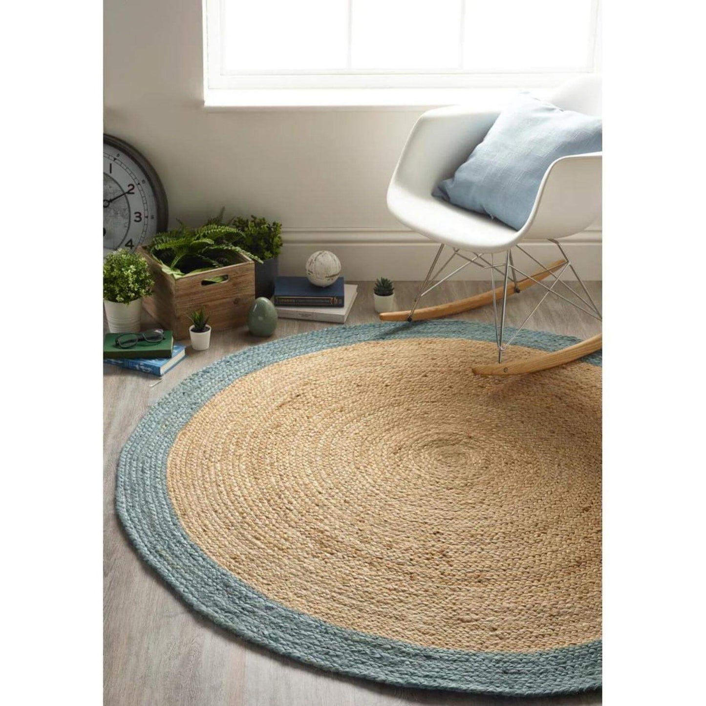 Bordered Duck Egg Blue Jute Rug