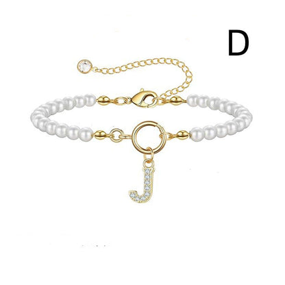 A-Z Letter Pendant Pearl Bracelet
