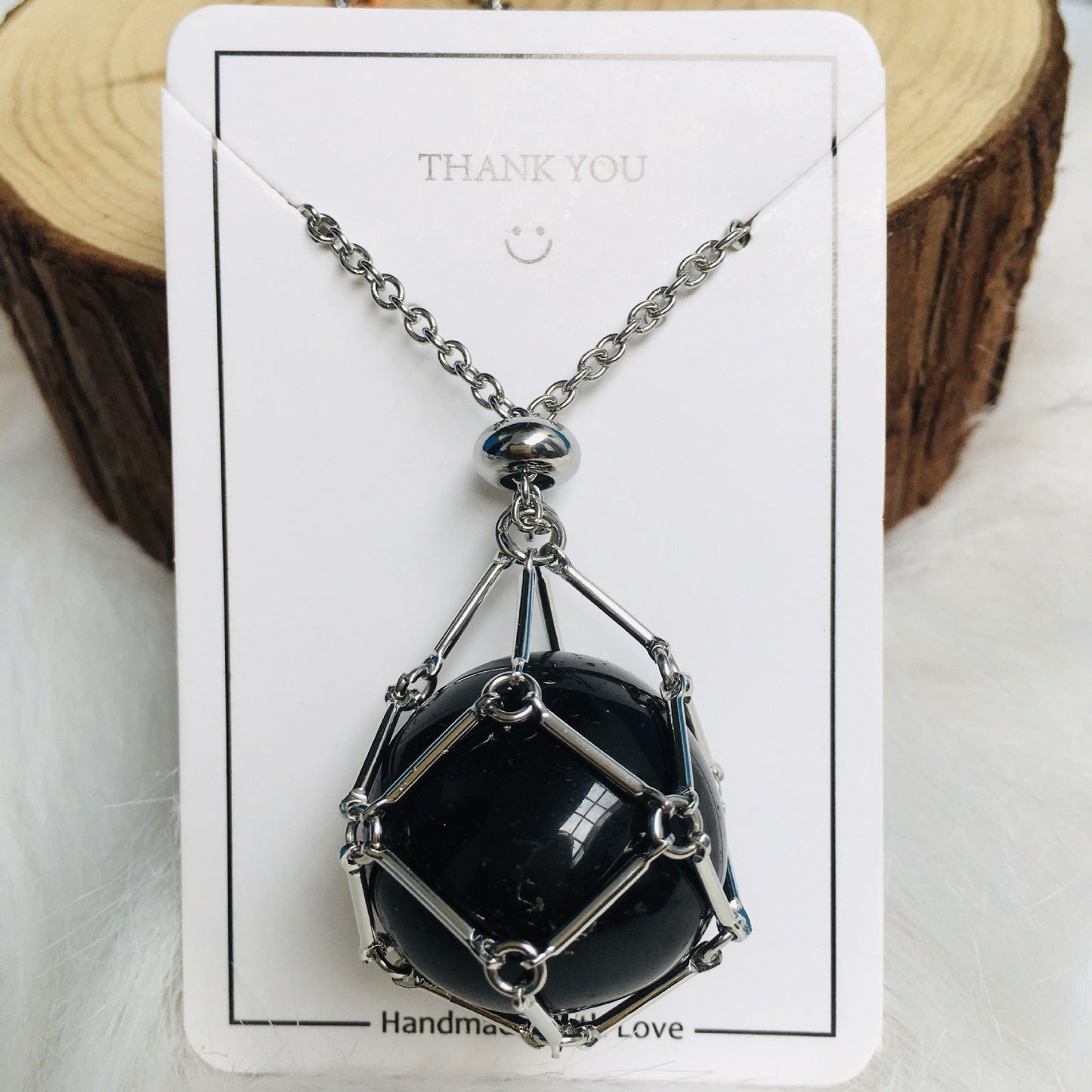 Handmade Natural Crystal Mesh Bamboo Necklace