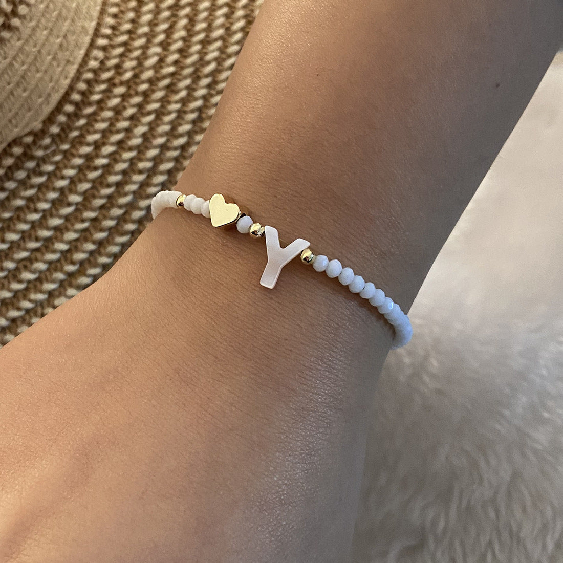 26 Letters White Shell Beaded Bracelet for Women
