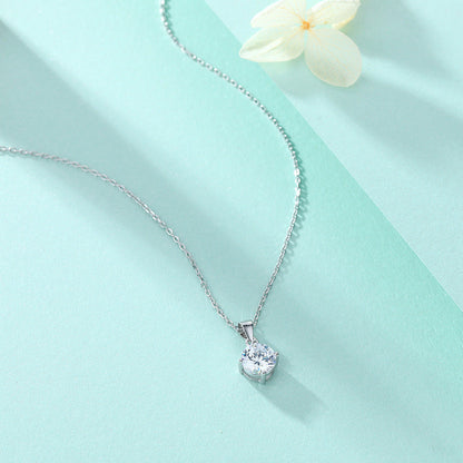 S925 Sterling Silver Necklace with Simple Zircon Pendant