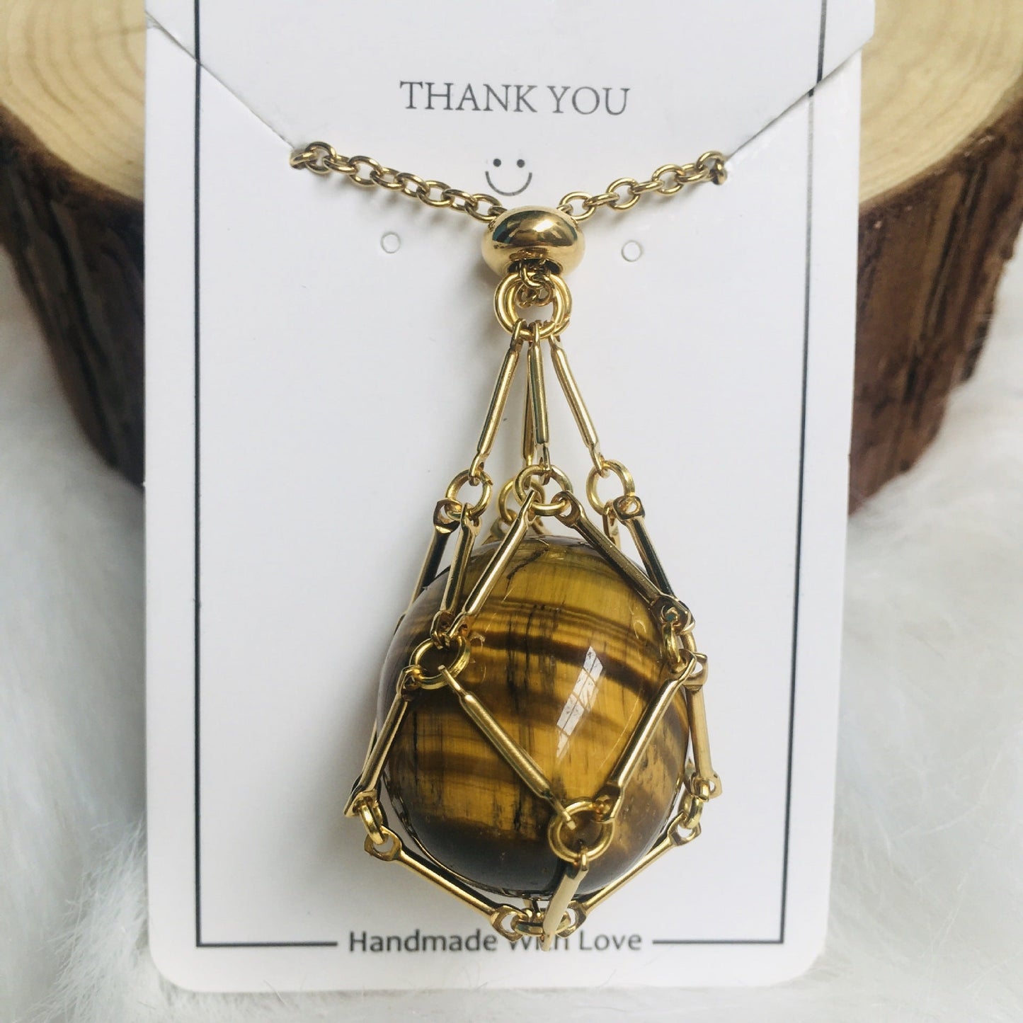 Handmade Natural Crystal Mesh Bamboo Necklace