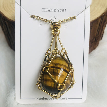 Handmade Natural Crystal Mesh Bamboo Necklace