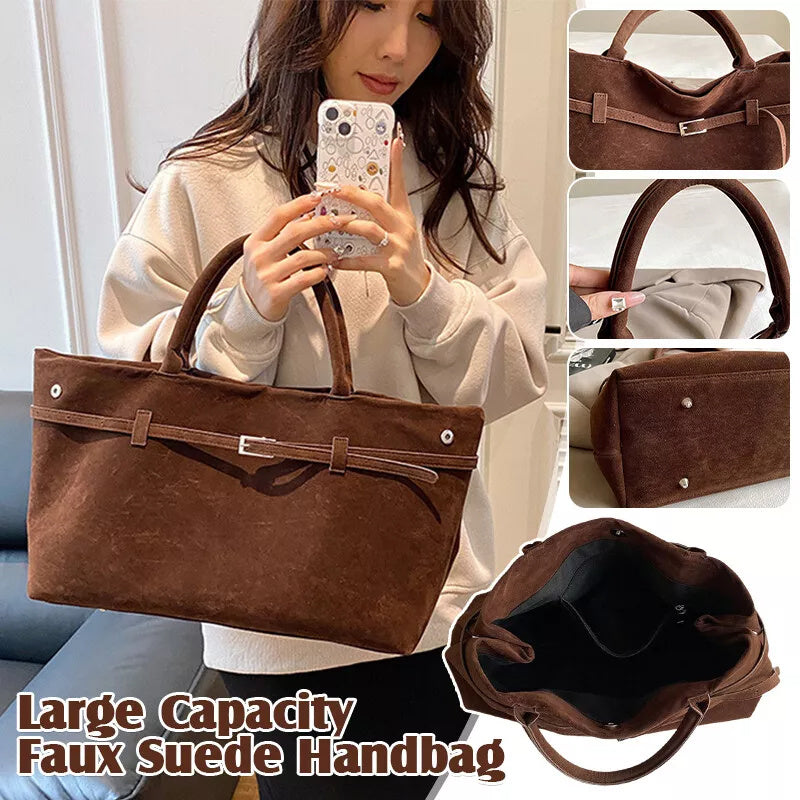Solid Faux Suede Handbag