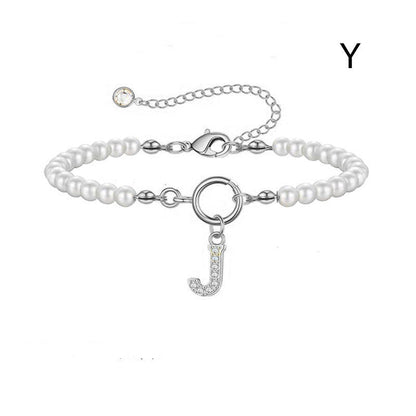 A-Z Letter Pendant Pearl Bracelet