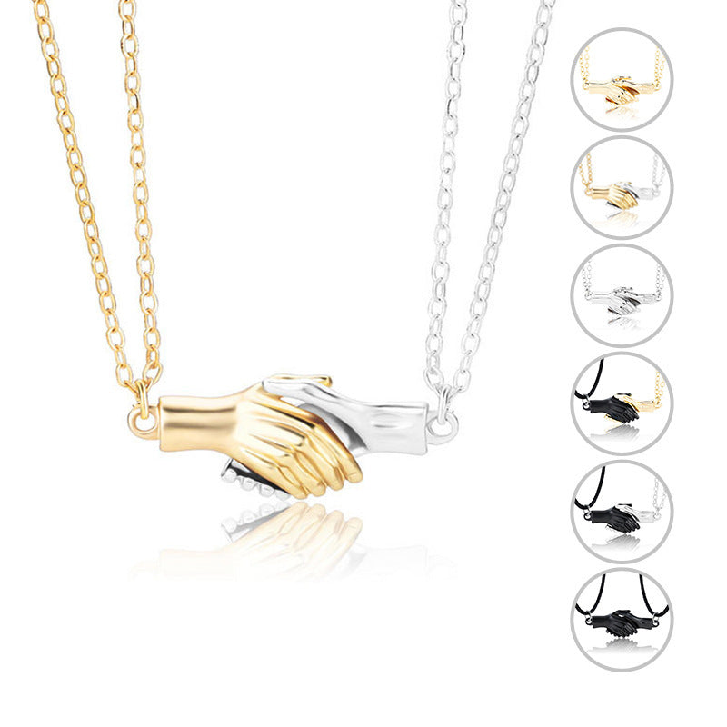 Holding Hands Couple Necklace, 2Pc Set