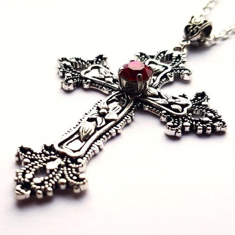 Retro Flower Pattern Cross Necklace