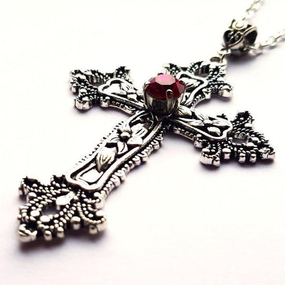 Retro Flower Pattern Cross Necklace