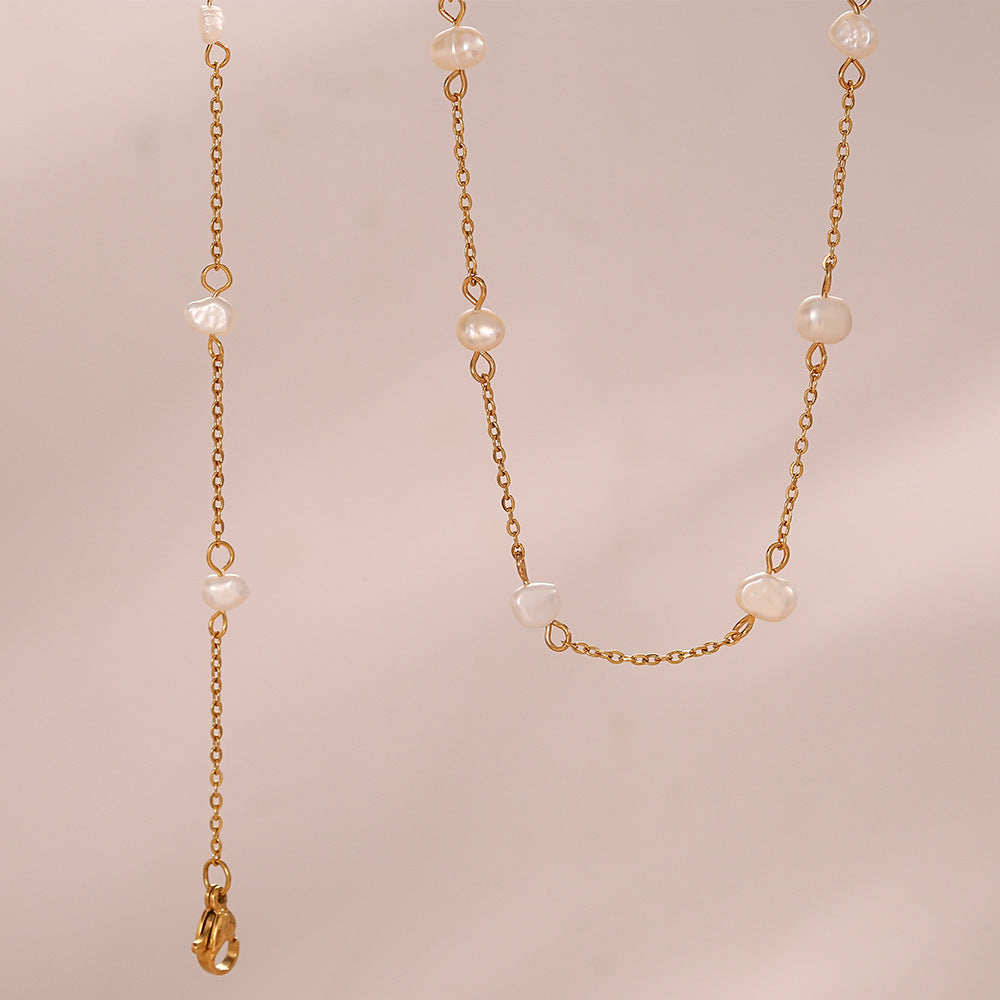 Pearl Gold Chain Bracelet & Necklace