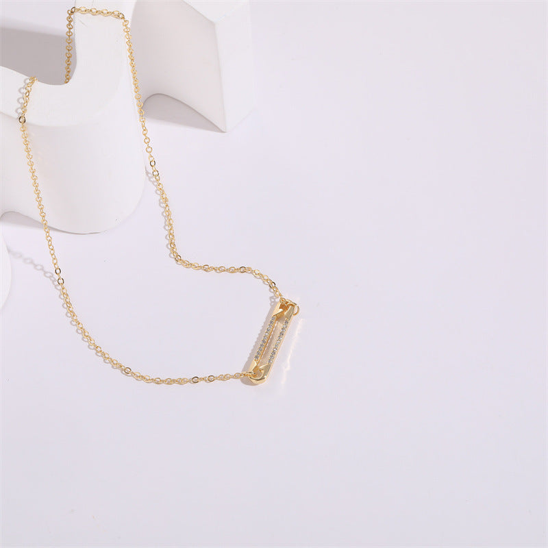 Safety Pin Zircon Pendant Necklace