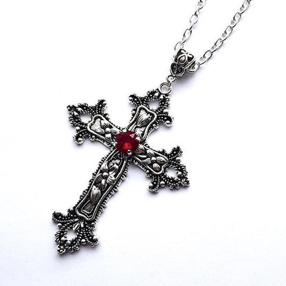 Retro Flower Pattern Cross Necklace