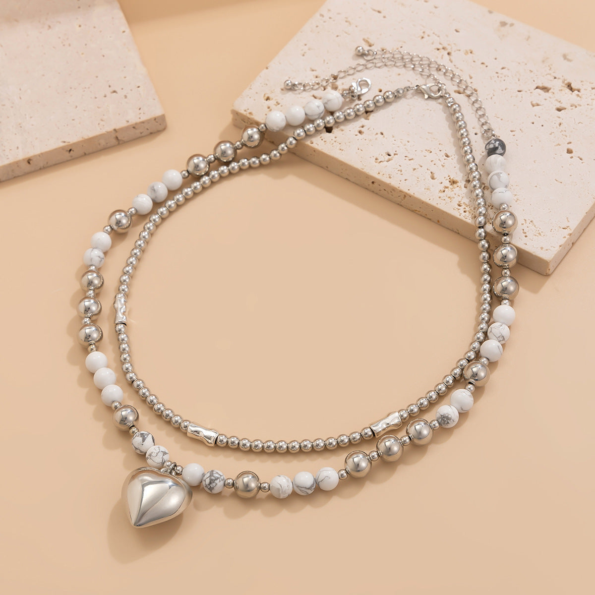 Multi-layer Beaded Heart Necklace & Bracelet Set