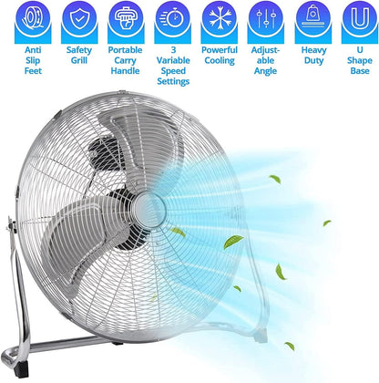 Chrome Floor Fan for Homes, Gyms, Bedrooms & Kitchens