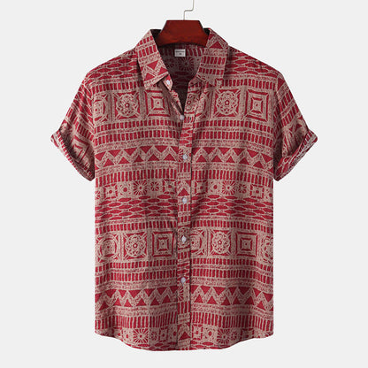 Men's Plus Size Summer Loose Short Sleeves Shirt Retro