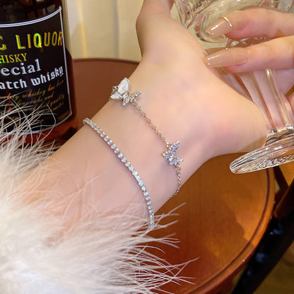 Zircon Butterfly Double Chain Bracelet