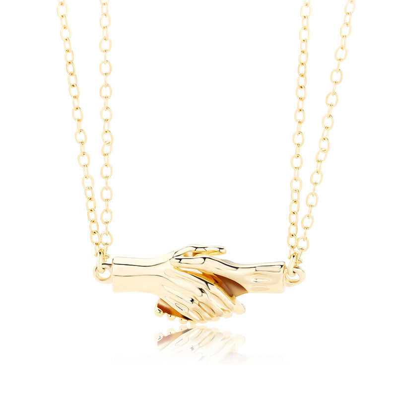 Holding Hands Couple Necklace, 2Pc Set