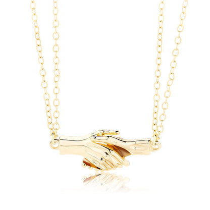 Holding Hands Couple Necklace, 2Pc Set