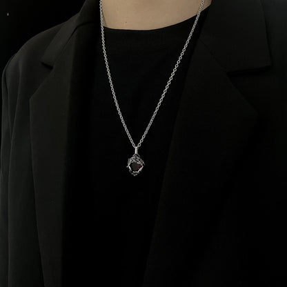 Black & Red Ruby Necklace with Flower Pendant