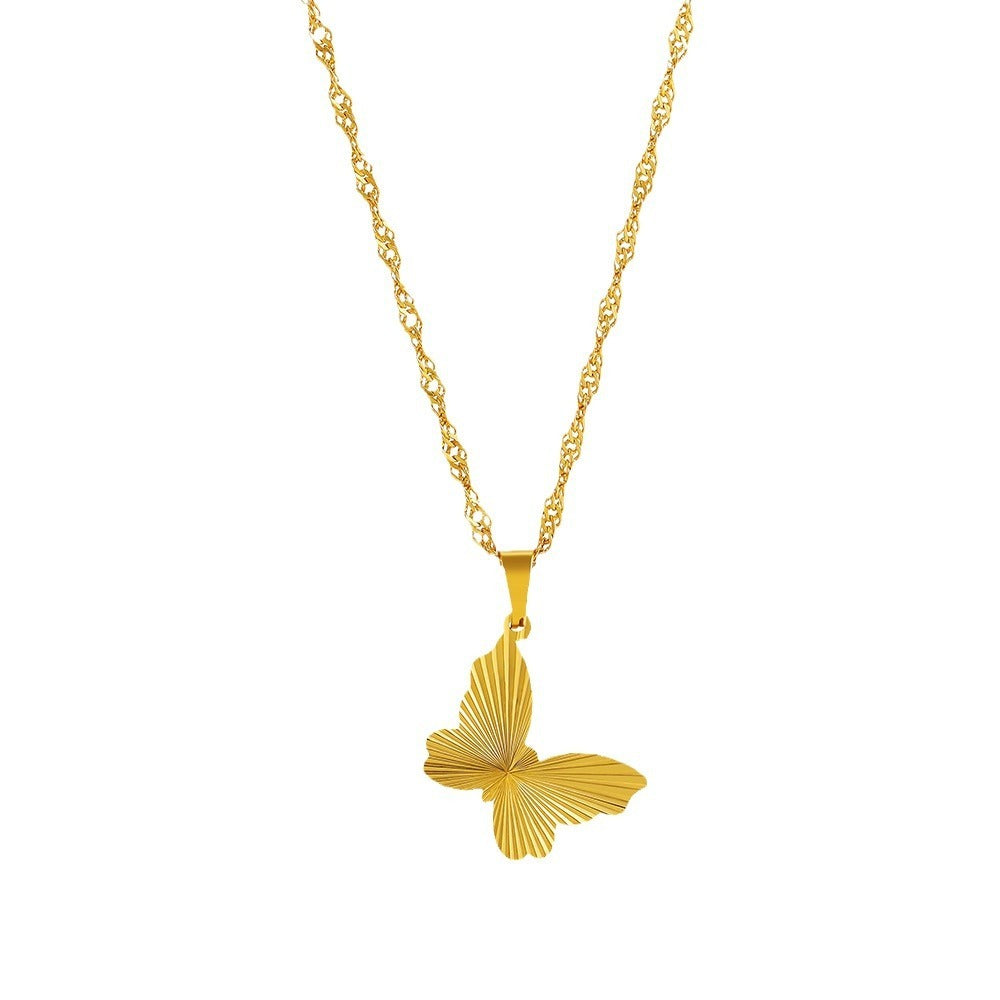 Round, Heart, Square, or Bow Design with Water Wave Chain Necklace