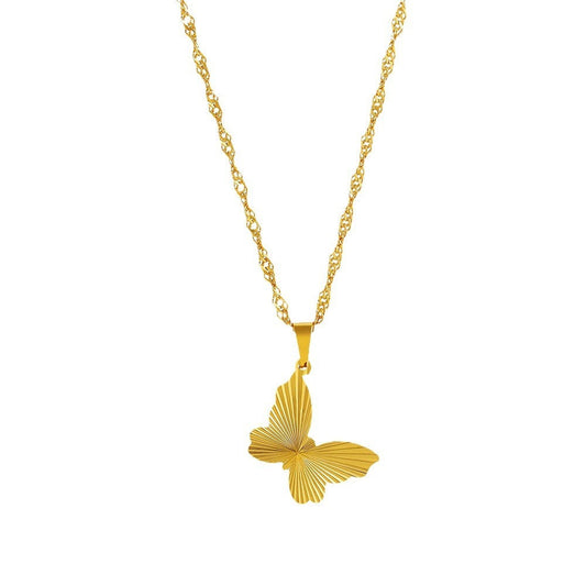 Round, Heart, Square, or Bow Design with Water Wave Chain Necklace