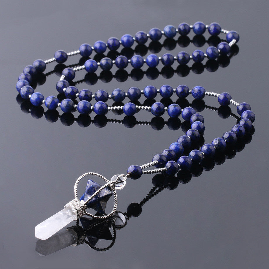 Natural Stone Crystal Column Pendant Necklace