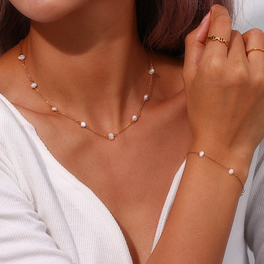 Pearl Gold Chain Bracelet & Necklace
