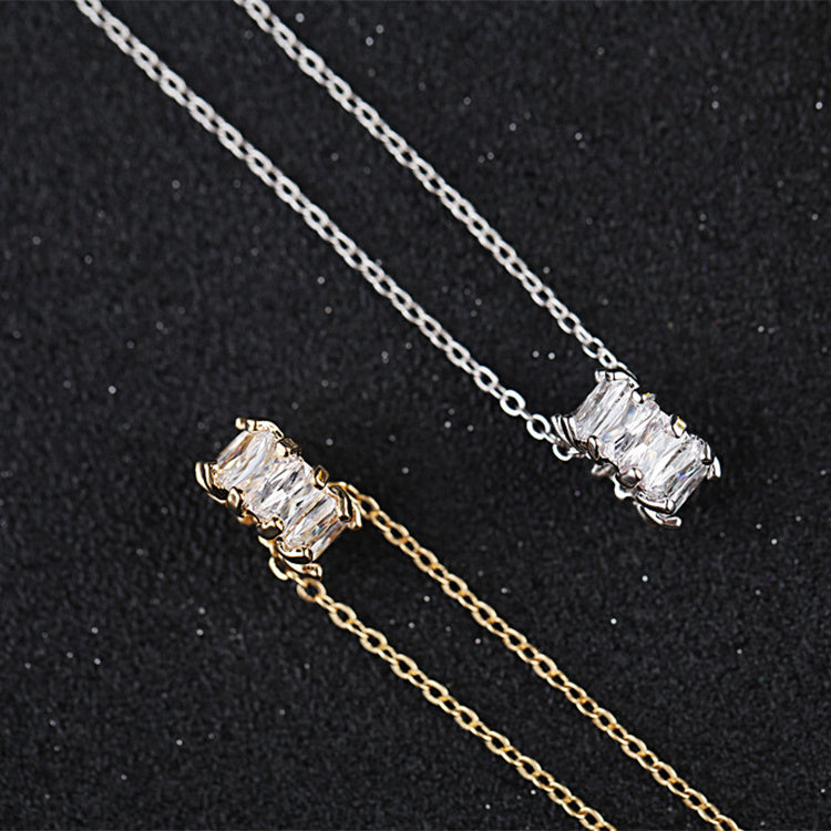 Cylinder Zircon Necklace with Rhinestones