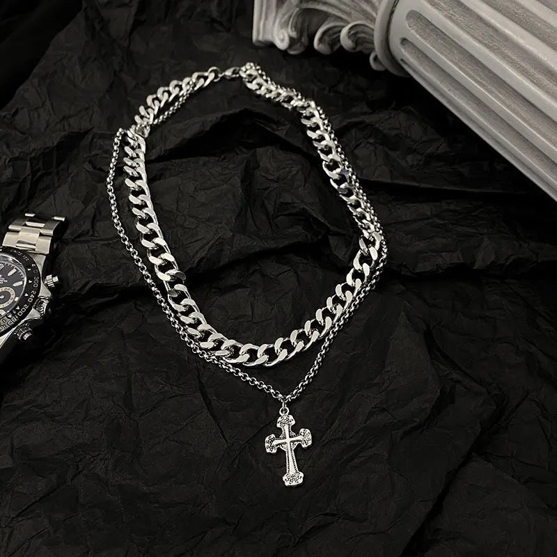 Multi-Layer Retro Cross Titanium Steel Necklaces