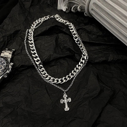 Multi-Layer Retro Cross Titanium Steel Necklaces