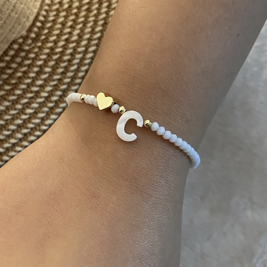 26 Letters White Shell Beaded Bracelet for Women