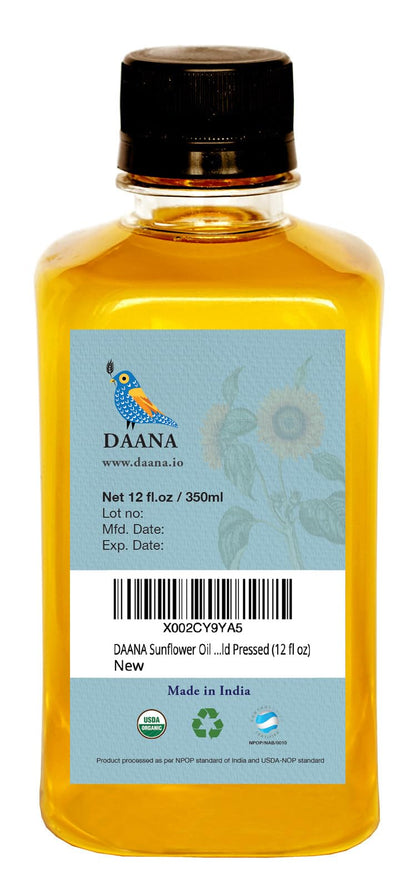 DAANA Sunflower Oil for Skin — USDA Organic, Extra Virgin, Cold-Pressed, 12 oz