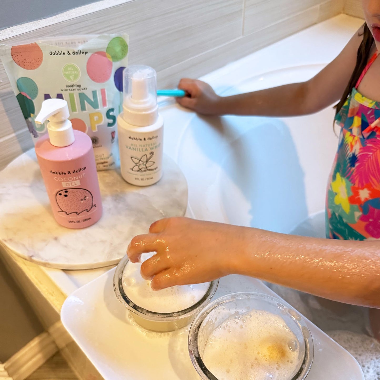 Dabble & Dollop Mini Bath Bombs – 24 Tropical Droplets for Kids, 100% Natural, Vegan & Cruelty-Free