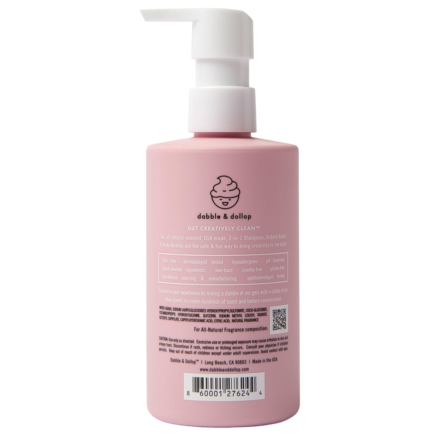 Dabble & Dollop Coconut Body Wash & Shampoo – 3-in-1 Kids’ Bubble Bath | Paraben-Free & Sulfate-Free | Vegan, Gluten-Free, Tear-Free | 10oz Pack of 2