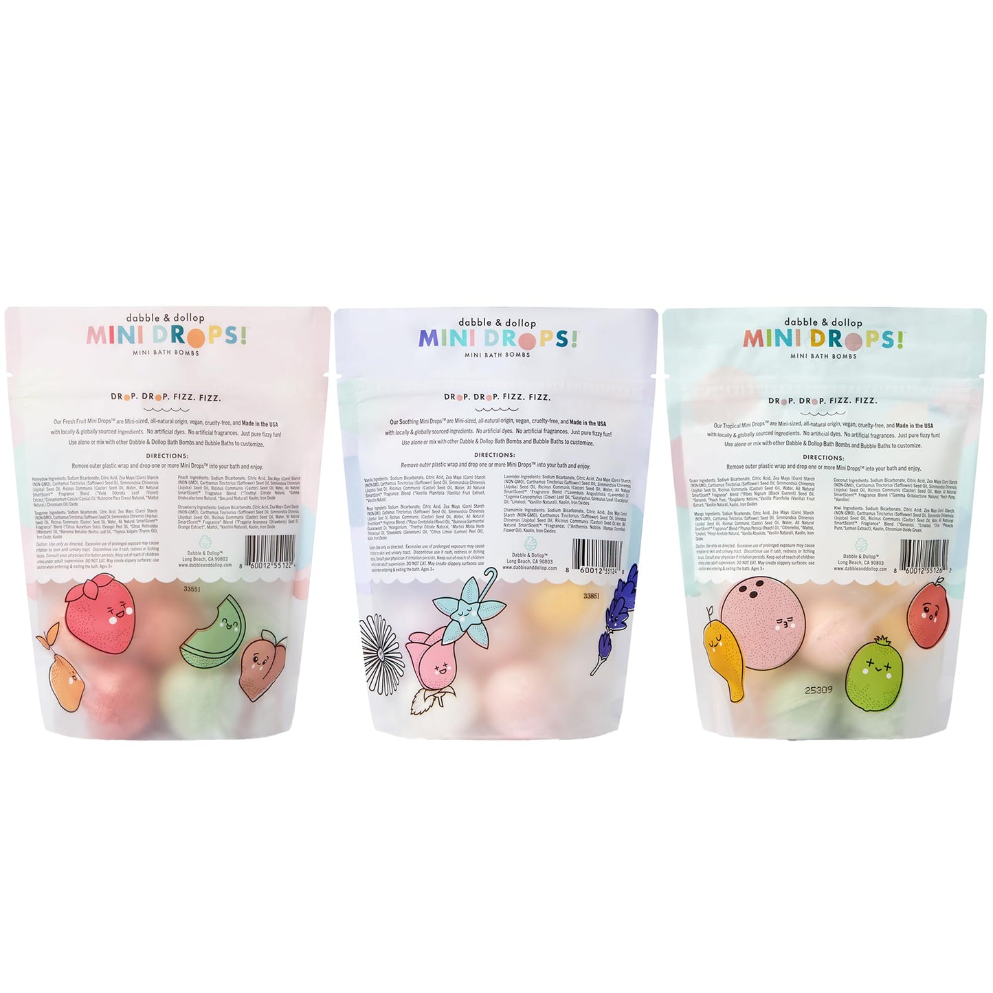 Dabble & Dollop Mini Bath Bombs Variety Pack – 36 Natural Kid’s Droplets, Resealable Pouches, Vegan & Cruelty-Free