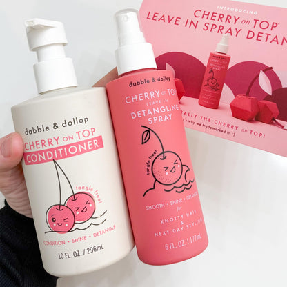 Dabble & Dollop Cherry on Top Detangling Duo – Kids Hair Conditioner & Leave-In Detangler Spray (2-Pack)