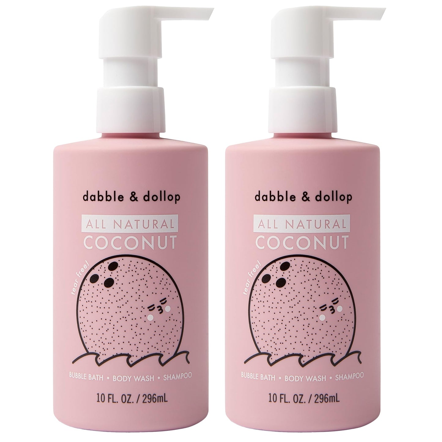 Dabble & Dollop Coconut Body Wash & Shampoo – 3-in-1 Kids’ Bubble Bath | Paraben-Free & Sulfate-Free | Vegan, Gluten-Free, Tear-Free | 10oz Pack of 2