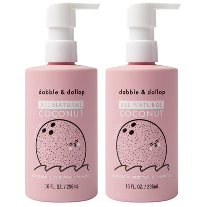 Dabble & Dollop Coconut Body Wash & Shampoo – 3-in-1 Kids’ Bubble Bath | Paraben-Free & Sulfate-Free | Vegan, Gluten-Free, Tear-Free | 10oz Pack of 2