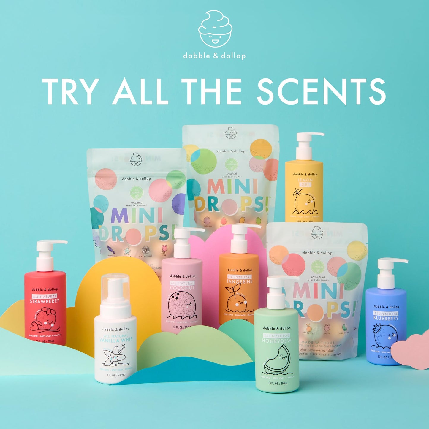 Dabble & Dollop Tropical Mini Bath Bombs & Coconut 3-in-1 Cleanser (Pack of 2) – All-Natural, Vegan & Cruelty-Free