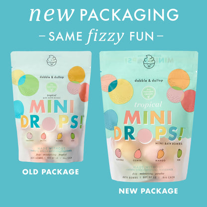 Dabble & Dollop Mini Bath Bombs – 24 Tropical Droplets for Kids, 100% Natural, Vegan & Cruelty-Free