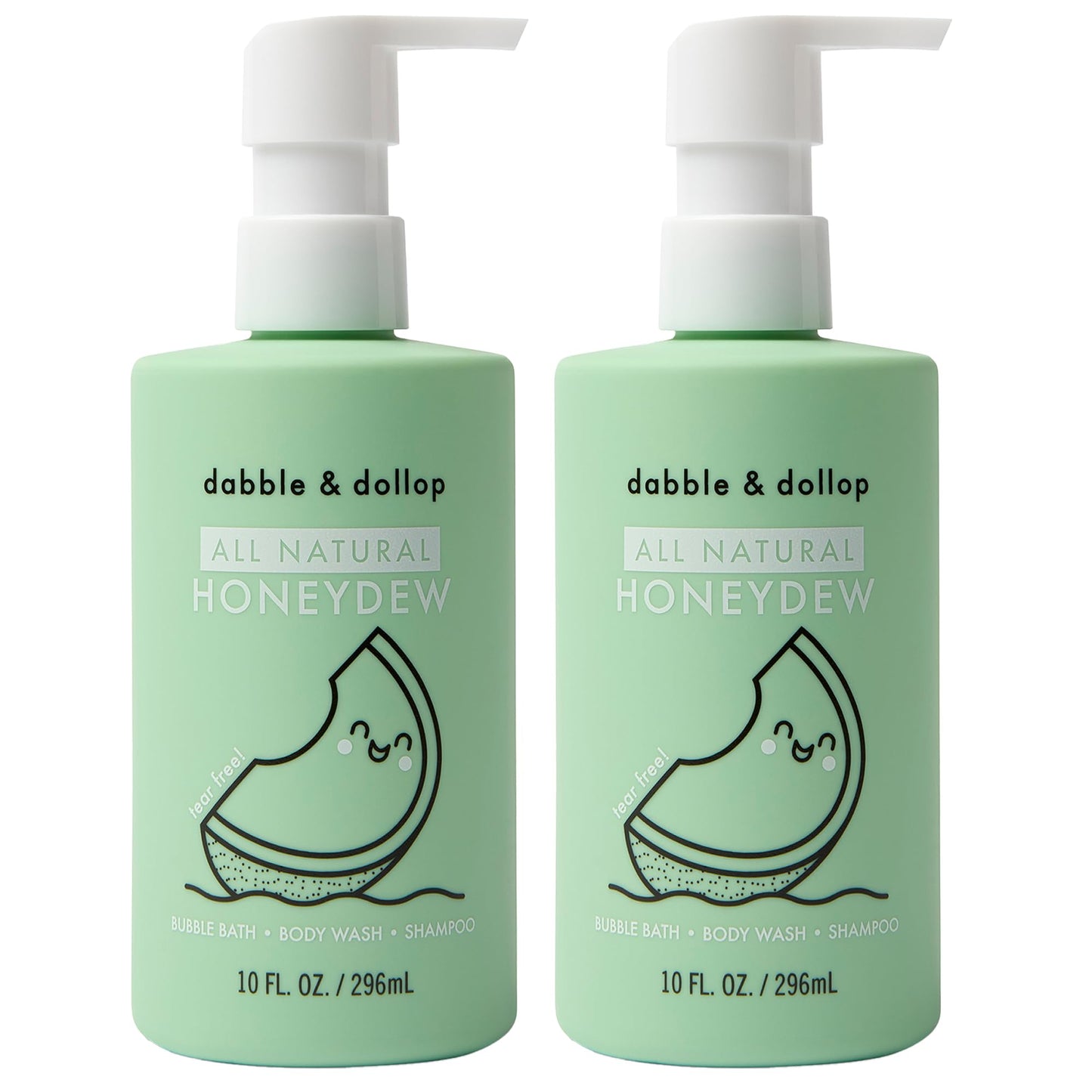 Dabble & Dollop Honeydew Melon 3-in-1 Body Wash & Shampoo – Tear-Free, Vegan, Paraben- and Sulfate-Free (10oz, Pack of 2)