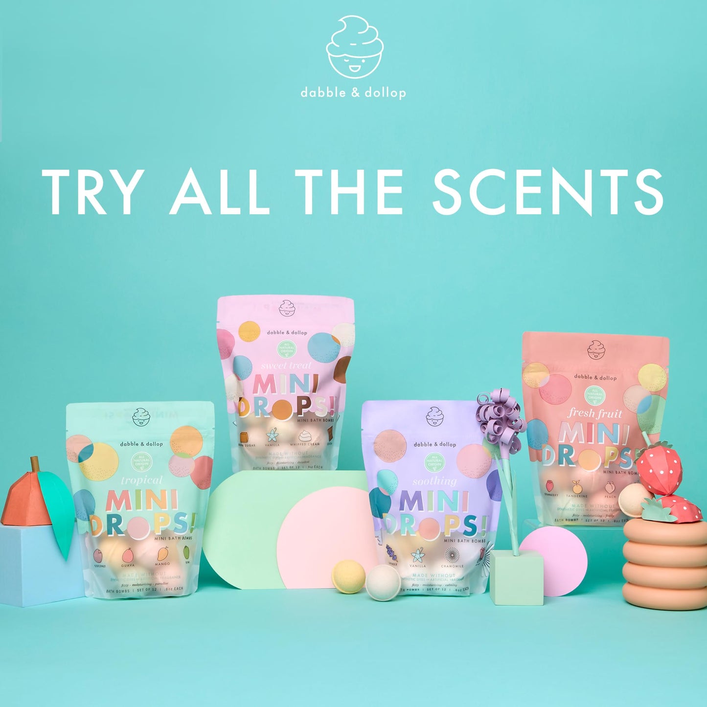 Dabble & Dollop Mini Bath Bombs – 24 Pack, Fresh Fruit Scents, Natural & Kid-Friendly