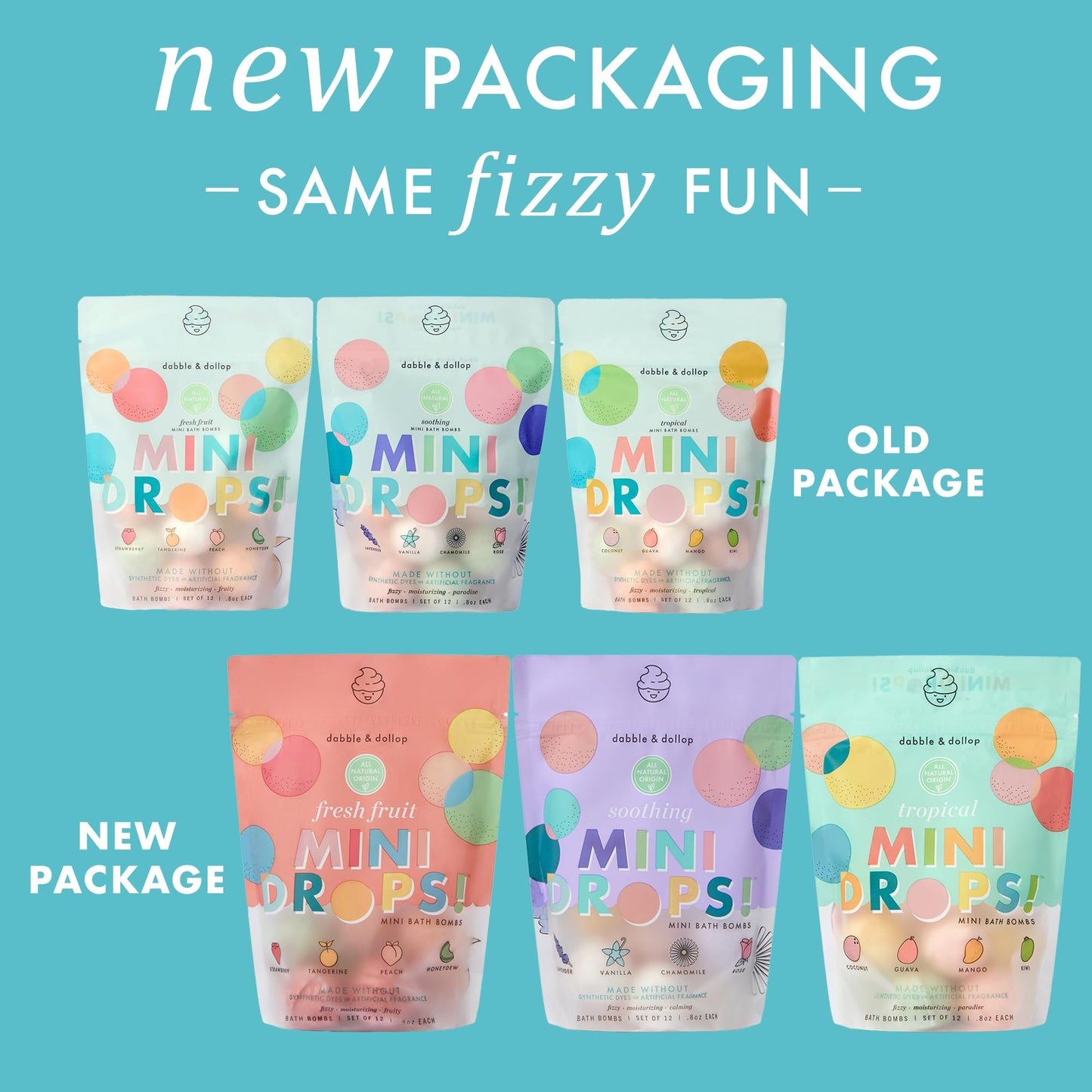 Dabble & Dollop Mini Bath Bombs Variety Pack – 36 Natural Kid’s Droplets, Resealable Pouches, Vegan & Cruelty-Free