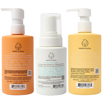 Dabble & Dollop Citrus Kiss Bundle | 3-in-1 Natural Bubble Bath, Body Wash & Shampoo for Kids