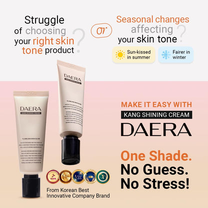 DAERA Kang Shining Korean BB Tinted Moisturizer Cream Neutral 1 Color Self-Adjusting Lightweight Buildable Coverage
