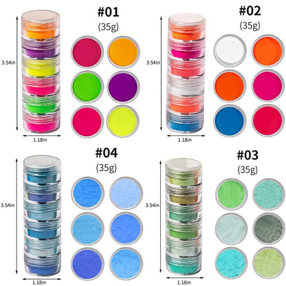 DAGEDA 24 Color Pigment Nail Powder Dust | Iridescent Glitter, Ultrafine Pearlescent Glow for UV Gel, Acrylic, and Nail Art