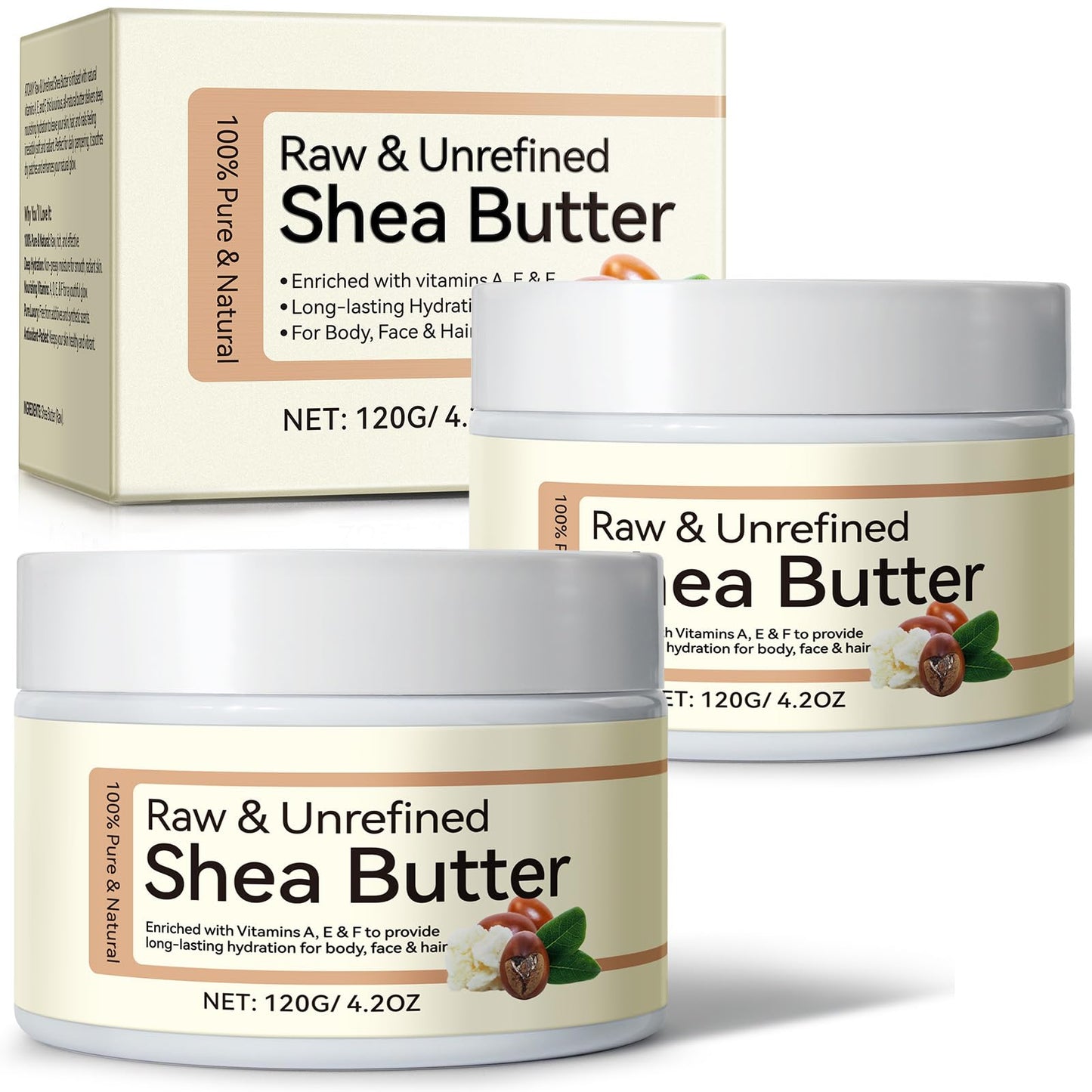 Daiasns Shea Butter Raw Organic – 100% Pure & Unrefined, 2x120g Pack