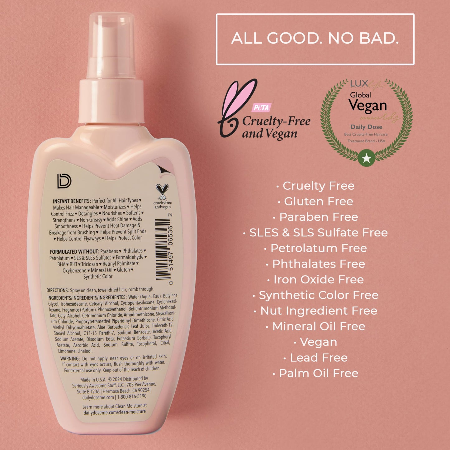 DAILY DOSE Award-Winning Clean Moisture Leave-In Conditioner Spray – Detangles, Frizz Control & Shine