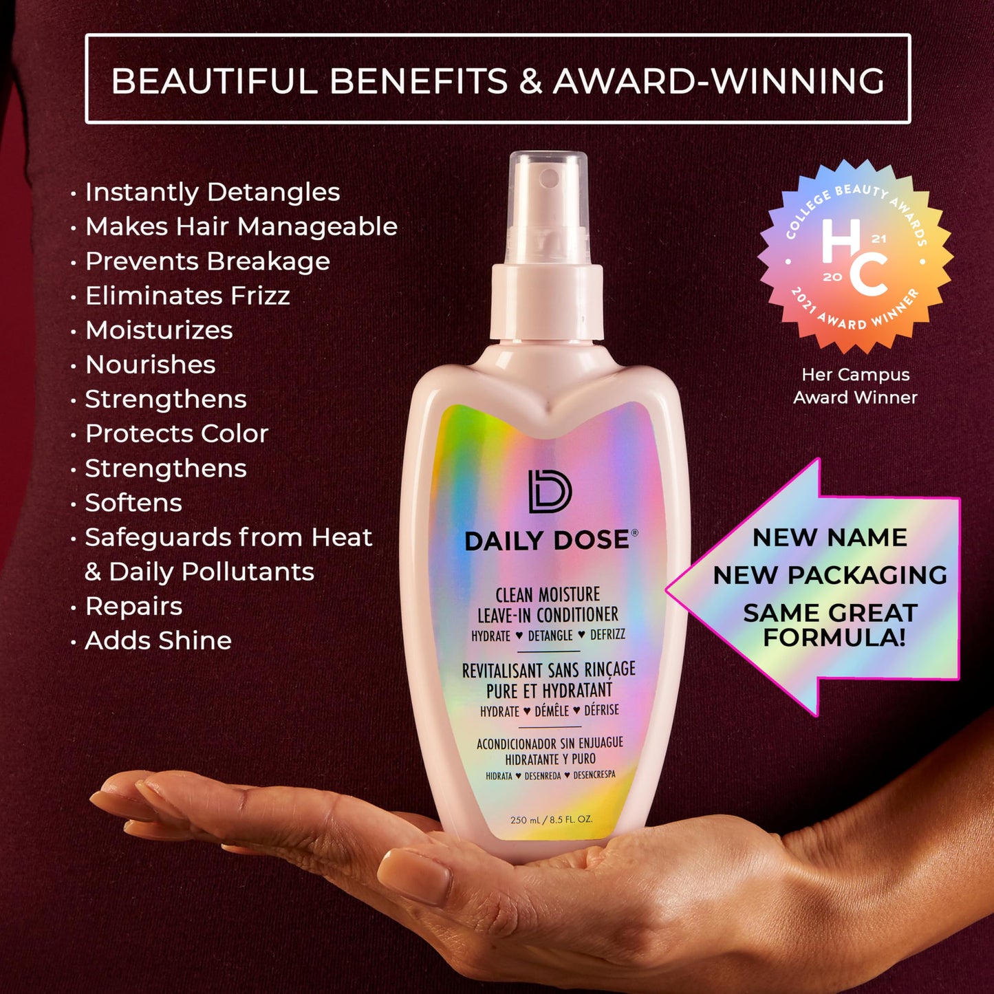 DAILY DOSE Award-Winning Clean Moisture Leave-In Conditioner Spray – Detangles, Frizz Control & Shine